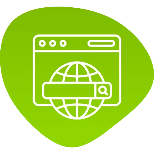 Homepage 5 Ein Blob mit einer Website und einem URL Eingabefeld als Symbol für Hosting und Domain.