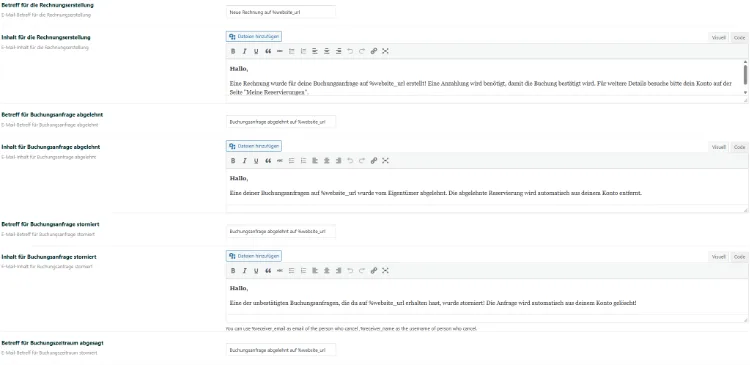 FeWo_Mail-Vorlagen Ansicht der Mail Vorlagen für FeWo.
