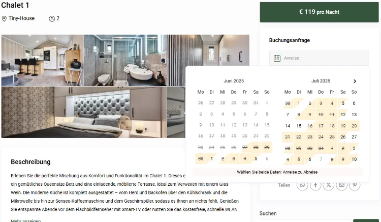 Ferienwohnung-Buchungskalender Ansicht von einem Ferienwohnung Buchungskalender