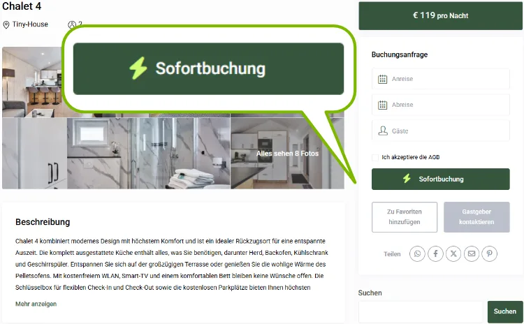 Sofortbuchung Vorschau der Sofortbuchungen.