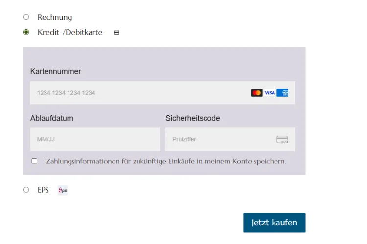 Onlineshop-Bezahlmöglichkeiten Vorschau der Zahlmöglichkeiten im Onlineshop