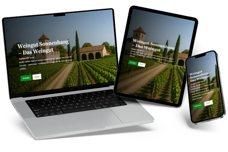 Weingut-Website_Vorschau Eine Vorschau eines Webdesigns für ein Weingut.