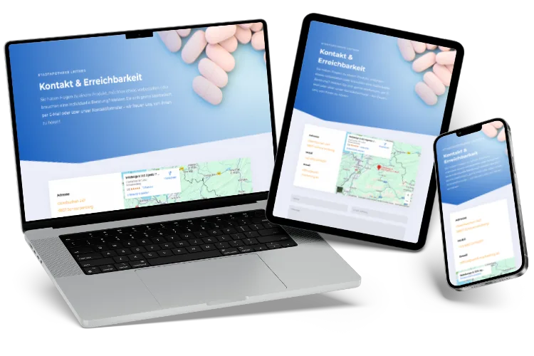 Apotheker-Webdesign_Kontakt-Vorschau Eine Vorschau einer Kontaktseite einer Apotheker Website.