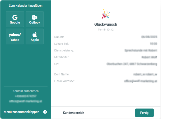 Automatische Erinnerungen Fertige Buchung und automatische Erinnerungen